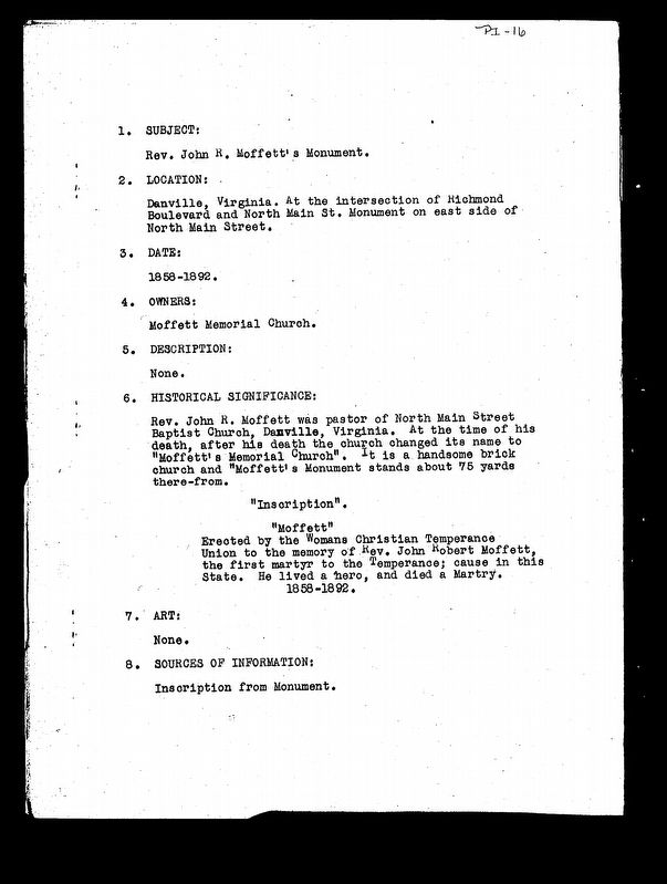 Moffett Marker Historic Inventory Report. Click for full size. Moffett Marker Historic Inventory Report image. Click for full size.