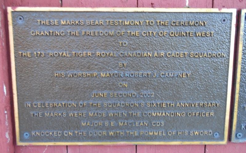 Granting the Freedom of the City of Quinte West Marker image. Click for full size.