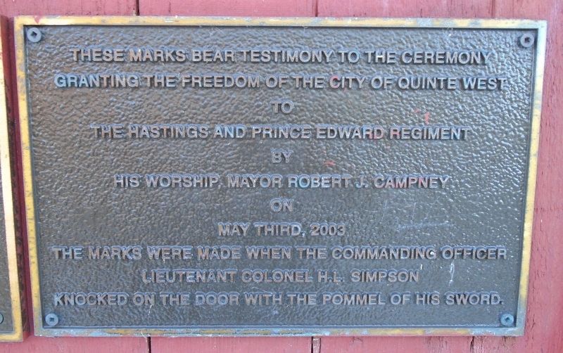 Granting the Freedom of the City of Quinte West Marker image. Click for full size.