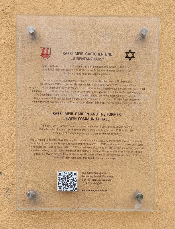 Rabbi-Meir-Gärtchen und „Judentanzhaus" / Rabbi-Meir-Garden and the Former Jewish Community Hall Mar. Click for full size. Rabbi-Meir-Gärtchen und „Judentanzhaus" / Rabbi-Meir-Garden and the Former Jewish Community Hall Mar image. Click for full size.