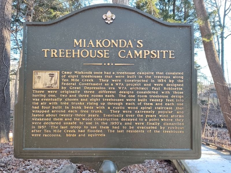 Miakonda's Treehouse Campsite / Lou Klewer, Toledo Scouting Legend Marker image. Click for full size.