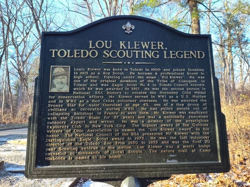 Miakonda's Treehouse Campsite / Lou Klewer, Toledo Scouting Legend Marker image. Click for full size.