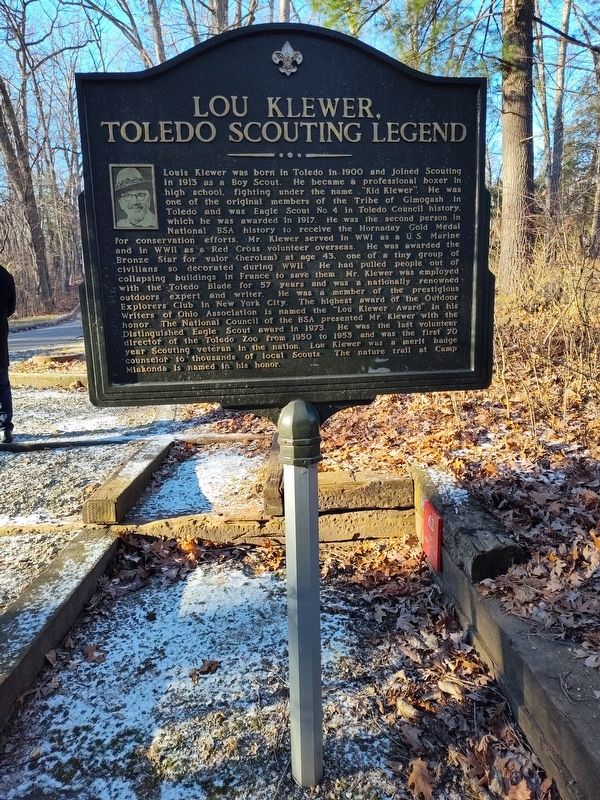Miakonda's Treehouse Campsite / Lou Klewer, Toledo Scouting Legend Marker image. Click for full size.