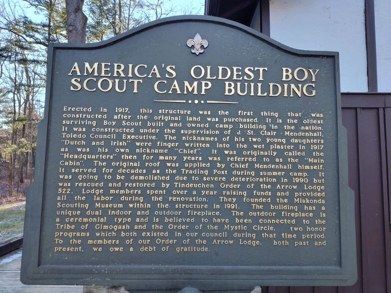 America's Oldest Boy Scout Camp Building / Order of The Arrow Lodge 522 Marker. Click for full size. America's Oldest Boy Scout Camp Building / Order of The Arrow Lodge 522 Marker image. Click for full size.