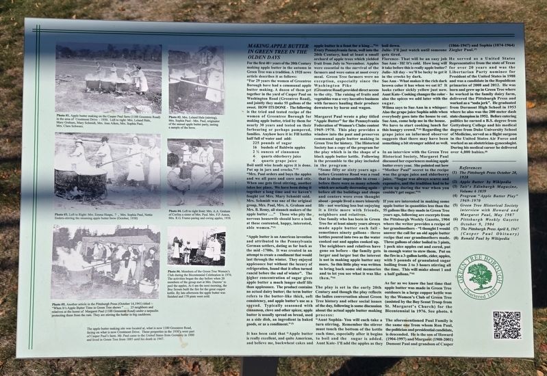 Making Apple Butter in Green Tree in the Olden Days Marker. Click for full size. Making Apple Butter in Green Tree in the Olden Days Marker image. Click for full size.