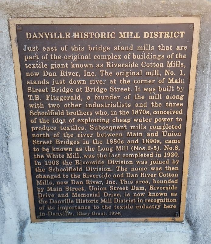 Danville Historic Mill District Marker. Click for full size. Danville Historic Mill District Marker image. Click for full size.