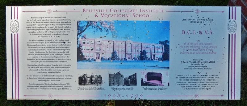 Belleville Collegiate Institute & Vocational School Marker. Click for full size. Belleville Collegiate Institute & Vocational School Marker image. Click for full size.