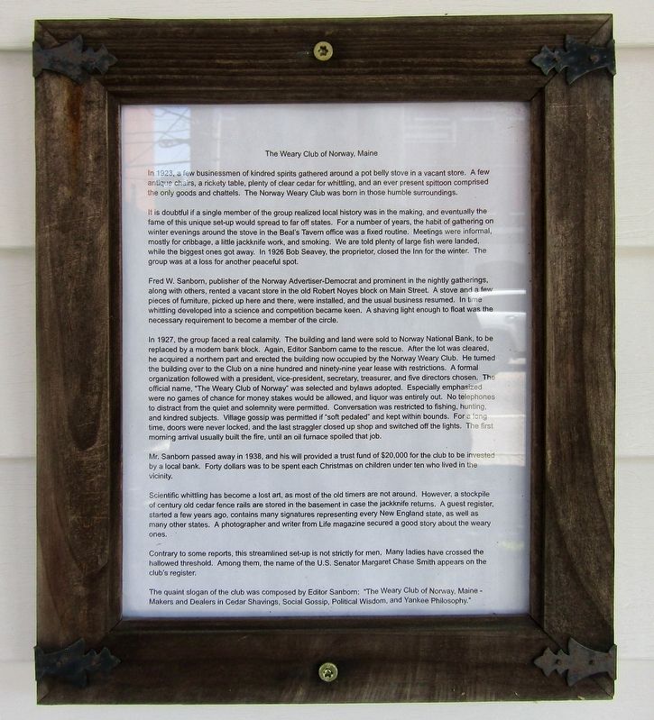 The Weary Club of Norway, Maine Marker. Click for full size. The Weary Club of Norway, Maine Marker image. Click for full size.