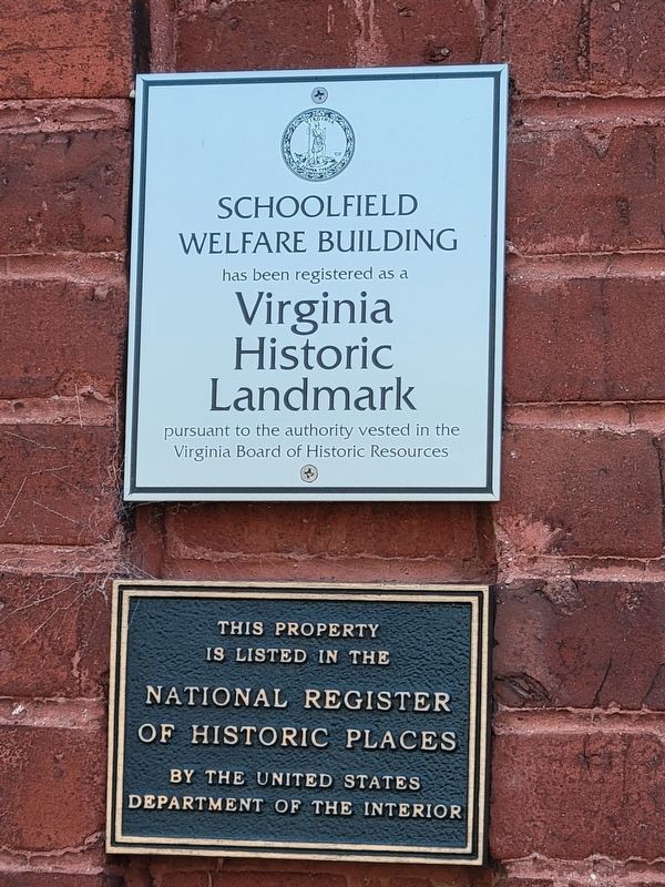 Schoolfield Welfare Building Marker. Click for full size. Schoolfield Welfare Building Marker image. Click for full size.