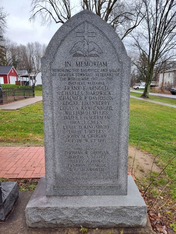 Camden Township World War Veterans Memorial Marker image. Click for full size.