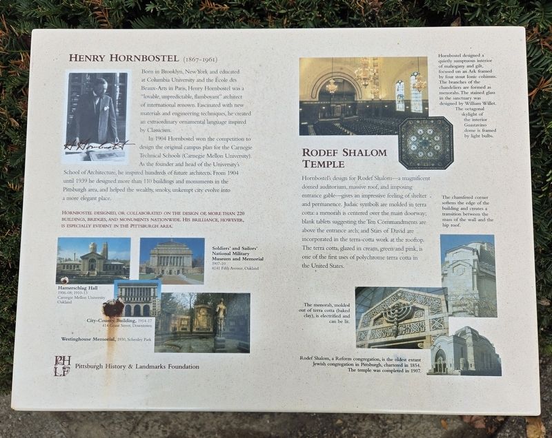 Henry Hornbostel/Rodef Shalom Temple Marker image. Click for full size.
