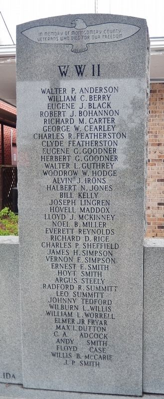 Montgomery County Veterans Memorial<br>World War II. Click for full size. Montgomery County Veterans Memorial<br>World War II image. Click for full size.