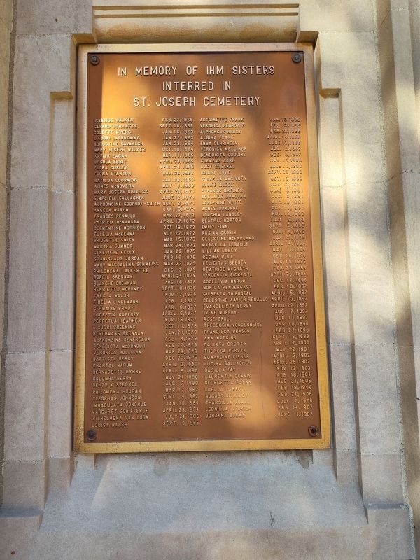 In Memory of I.H.M. Sisters Interred in St. Joseph Cemetery Marker image. Click for full size.