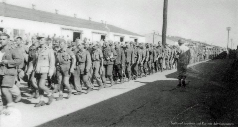 Marker detail: German prisoners of war arrive in North Little Rock, 1943 image. Click for full size.