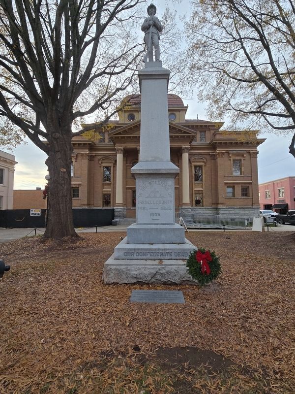 Iredell County Confederate Memorial with rededication slate near the base of the memorial image. Click for full size.