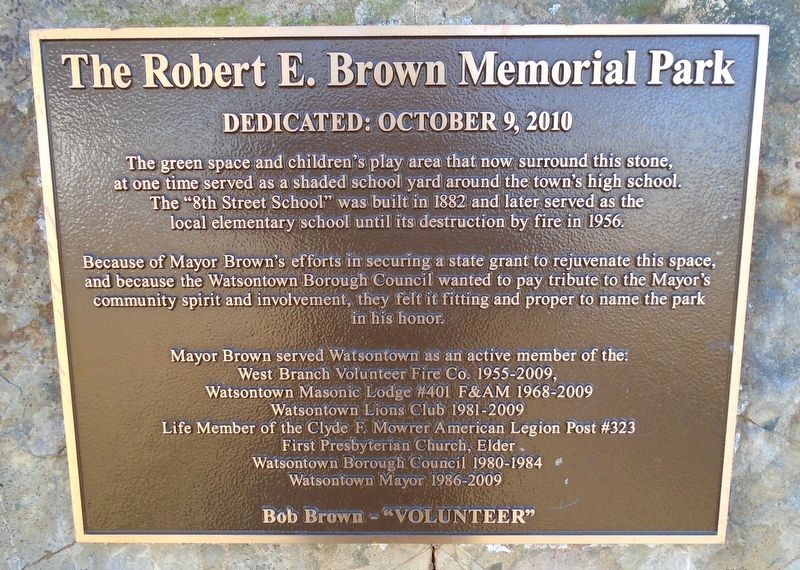 The Robert E. Brown Memorial Park Marker. Click for full size. The Robert E. Brown Memorial Park Marker image. Click for full size.
