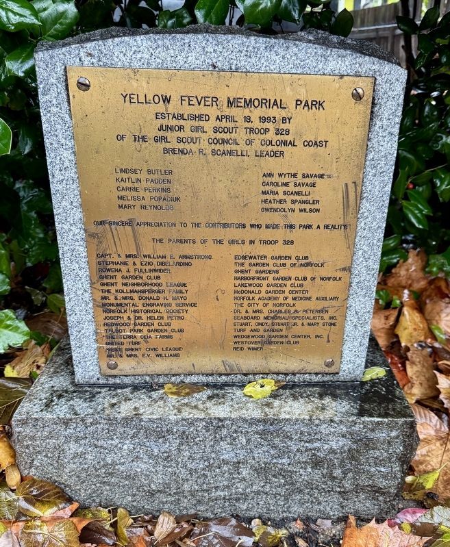 Yellow Fever Memorial Park Dedication Plaque. Click for full size. Yellow Fever Memorial Park Dedication Plaque image. Click for full size.