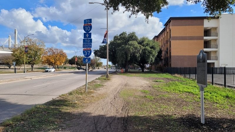 The view of the P.F. Roberts Marker along the street image. Click for full size.