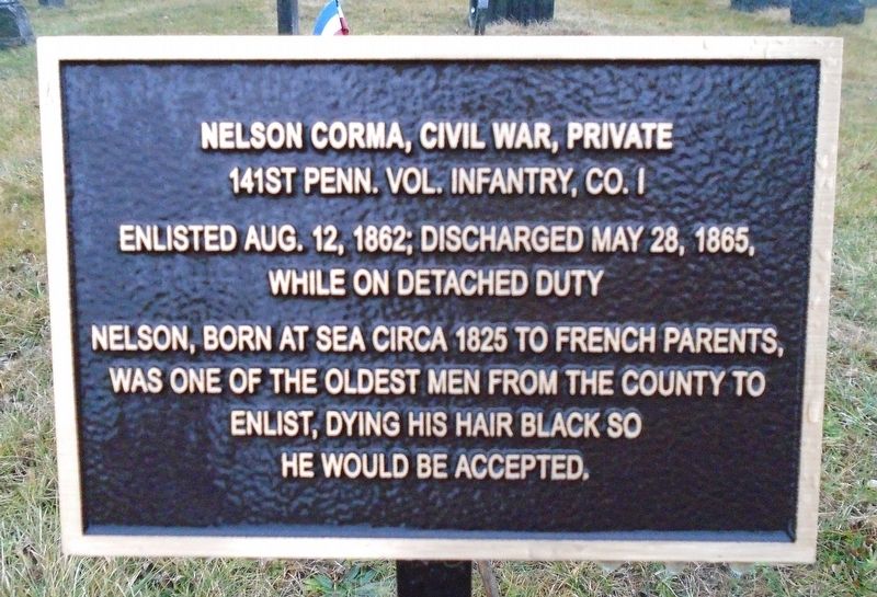 Nelson Corma, Civil War, Private Marker. Click for full size. Nelson Corma, Civil War, Private Marker image. Click for full size.