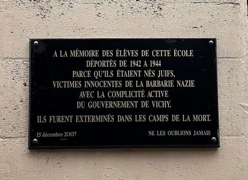 École Élémentaire Publique Bignon Deported Jewish Students Memorial Marker. Click for full size. École Élémentaire Publique Bignon Deported Jewish Students Memorial Marker image. Click for full size.