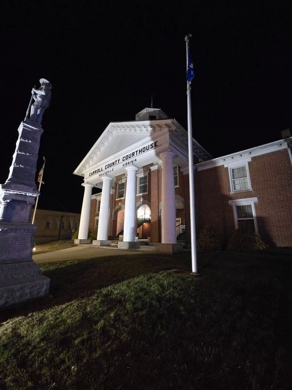 Carroll County Historical Flagpole Marker at the base of the Virginia state flag image. Click for full size.