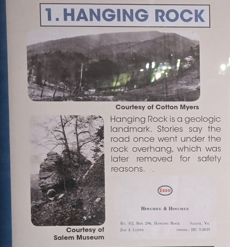 Hanging Rock, Hinchee & Hinchee Esso Station business card image. Click for full size.