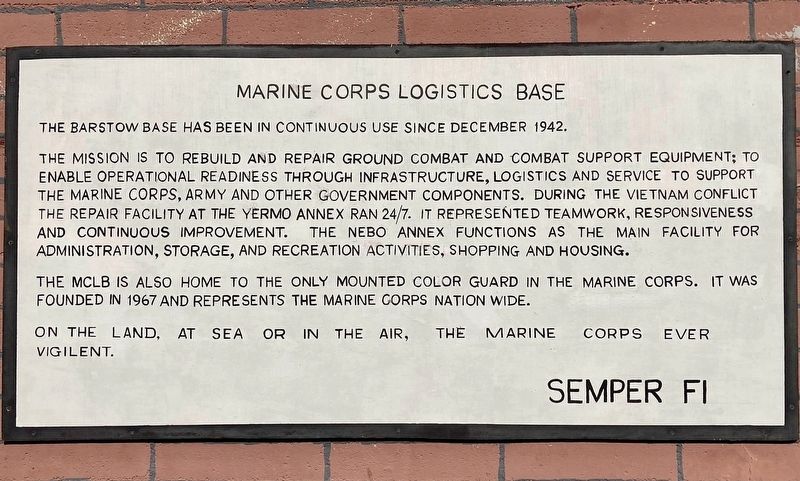 Marine Corps Logistics Base Marker image. Click for full size.