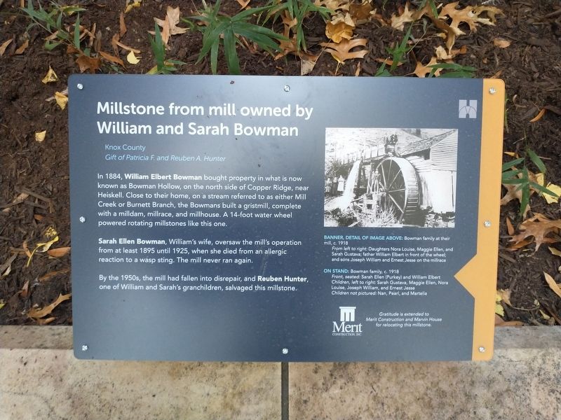 Millstone from mill owned by William and Sarah Bowman Marker image. Click for full size.