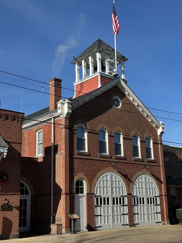 Newtown Fire Association Marker - wide view with station image. Click for full size.