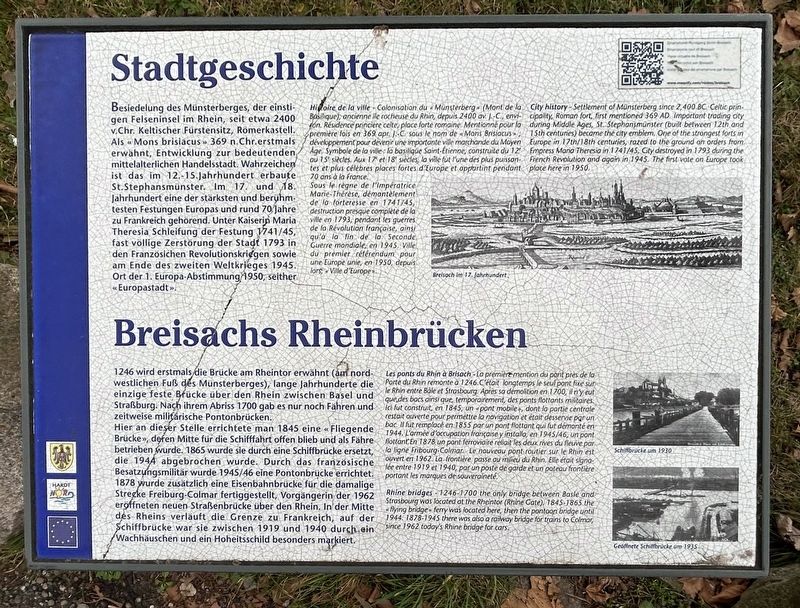 Stadtgeschichte/ Breisachs Rheinbr�cken Marker image. Click for full size.