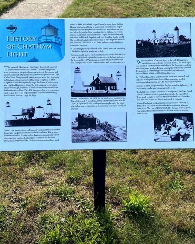 History of Chatham Lighthouse Marker image. Click for full size.