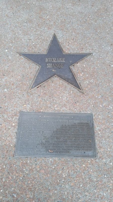 Ntozake Shange Marker. Click for full size. Ntozake Shange Marker image. Click for full size.
