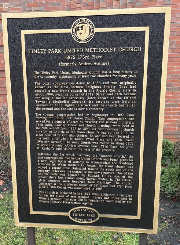 Tinley Park United Methodist Church Marker. Click for full size. Tinley Park United Methodist Church Marker image. Click for full size.