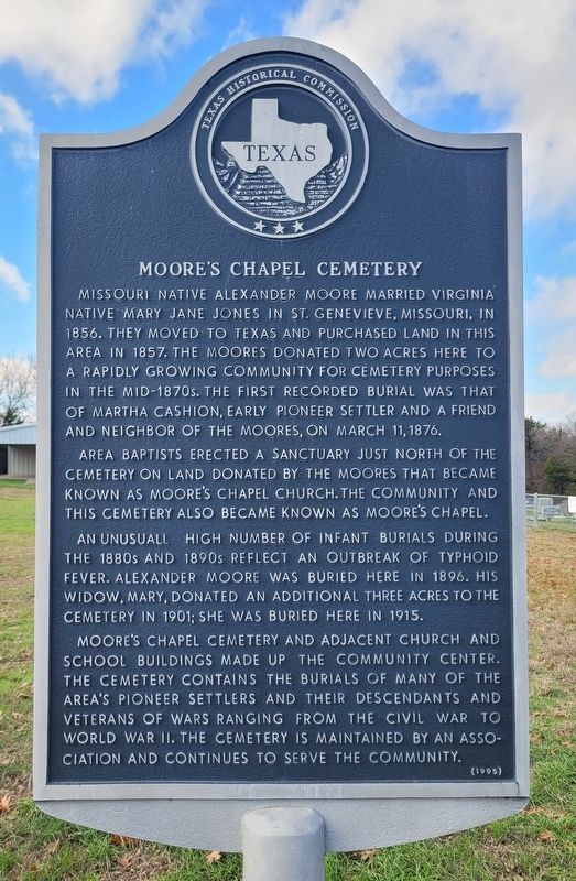 Moore's Chapel Cemetery Marker. Click for full size. Moore's Chapel Cemetery Marker image. Click for full size.