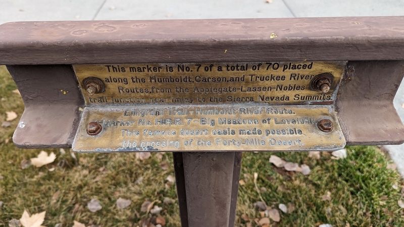 H.R.R. 7 - Big Meadows of Lovelock side of marker. Click for full size. H.R.R. 7 - Big Meadows of Lovelock side of marker image. Click for full size.