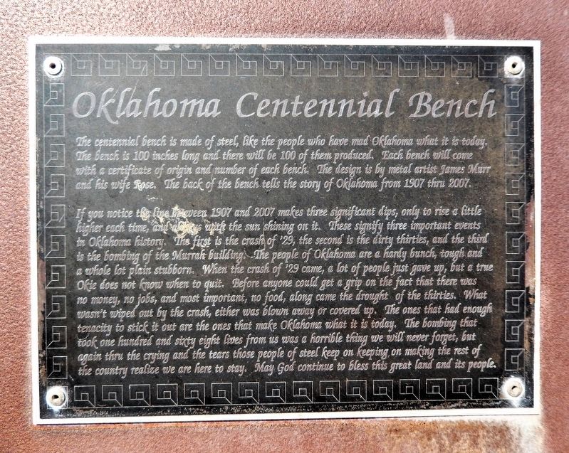 Oklahoma Centennial Bench Marker. Click for full size. Oklahoma Centennial Bench Marker image. Click for full size.