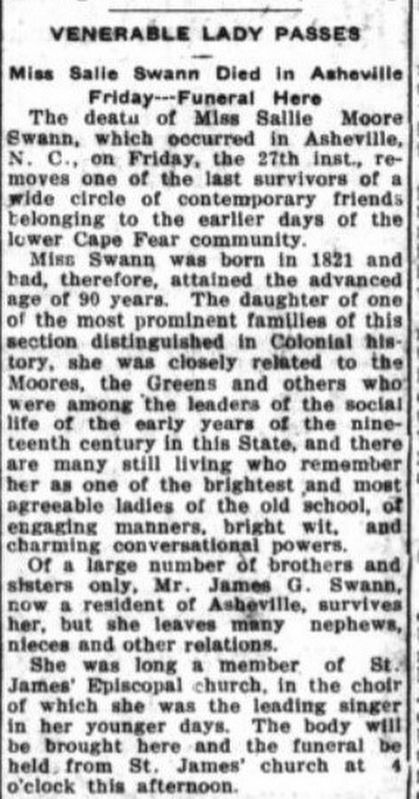 Sallie Moore Swann obituary. Click for full size. Sallie Moore Swann obituary image. Click for full size.