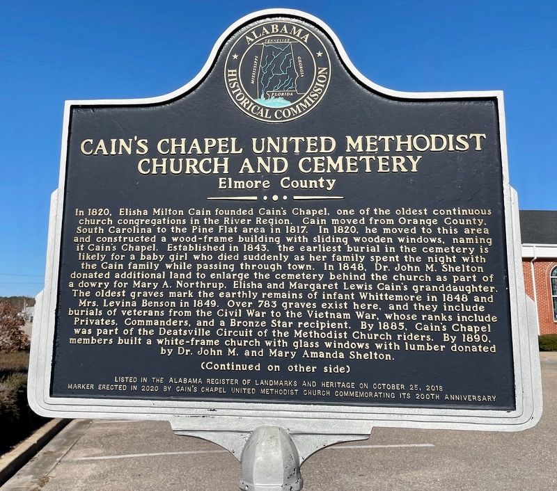Cain's Chapel United Methodist Church and Cemetery Marker image. Click for full size.