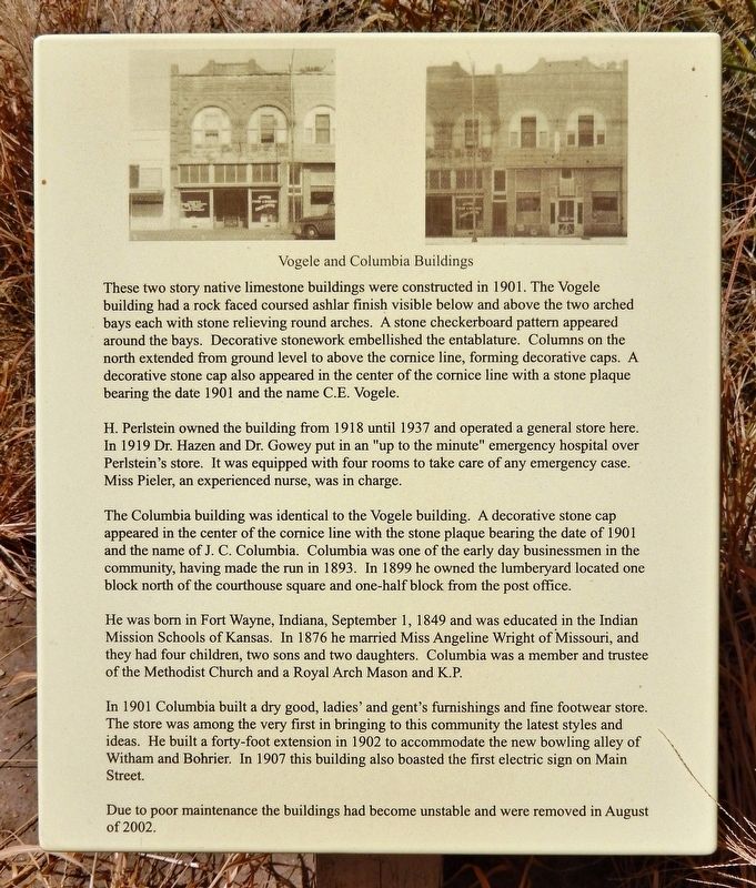 Vogele & Columbia Buildings Marker. Click for full size. Vogele & Columbia Buildings Marker image. Click for full size.