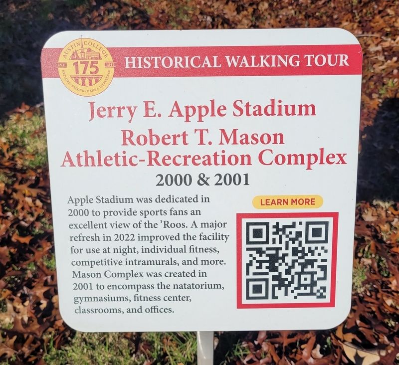 Jerry E. Apple Stadium, Robert T. Mason Athletic-Recreation Complex Marker. Click for full size. Jerry E. Apple Stadium, Robert T. Mason Athletic-Recreation Complex Marker image. Click for full size.