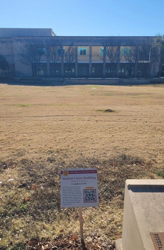 Student Union Building (former location) and Marker image. Click for full size.