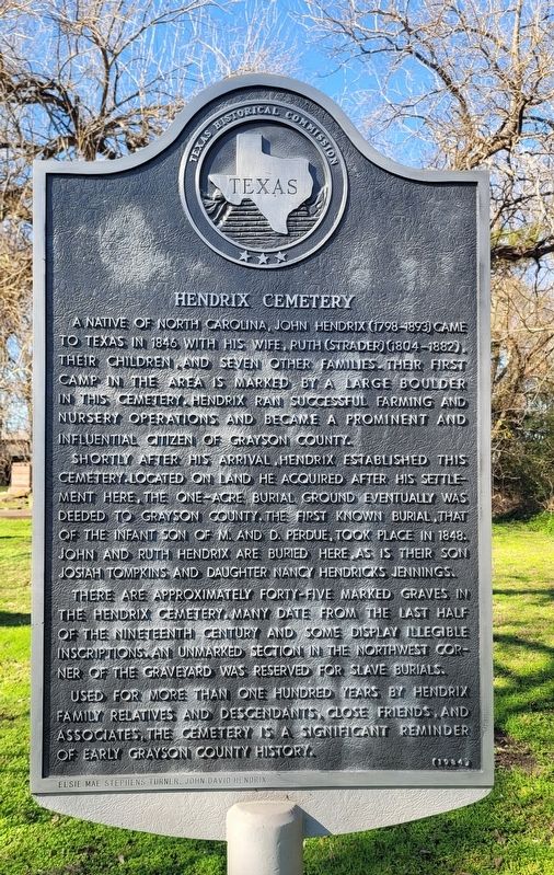 Hendrix Cemetery Marker. Click for full size. Hendrix Cemetery Marker image. Click for full size.
