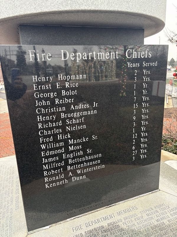 Tinley Park Volunteer Fire Department Memorial: List of fire chiefs. Click for full size. Tinley Park Volunteer Fire Department Memorial: List of fire chiefs image. Click for full size.