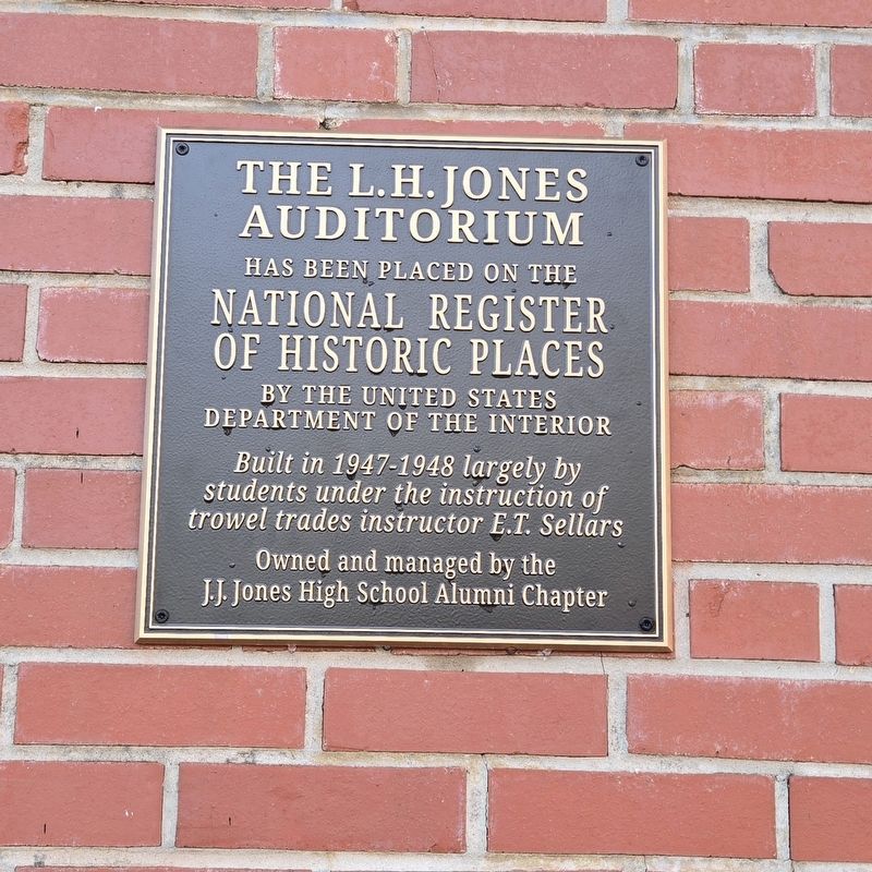 The L.H. Jones Auditorium Marker. Click for full size. The L.H. Jones Auditorium Marker image. Click for full size.