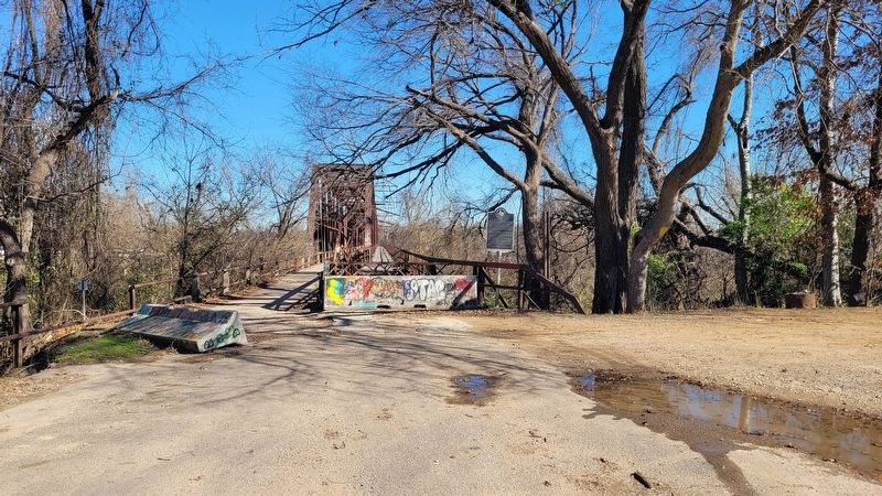 The west side (Texas) of Carpenters Bluff Bridge with Marker. Click for full size. The west side (Texas) of Carpenters Bluff Bridge with Marker image. Click for full size.