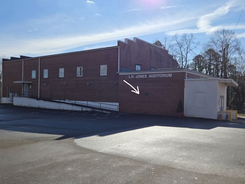 The L.H. Jones Auditorium. Marker indicated by the arrow. Click for full size. The L.H. Jones Auditorium. Marker indicated by the arrow image. Click for full size.