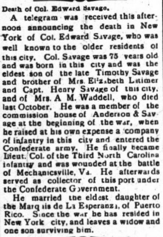 Edward Savage Obituary image. Click for full size.