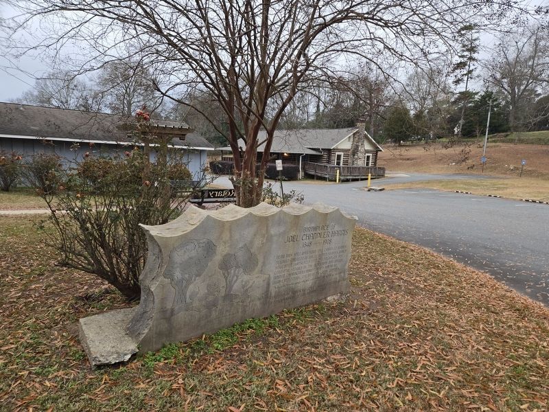 Birthplace of Joel Chandler Harris Marker by entrance to the Putnam Co. swimming pool parking lot image. Click for full size.