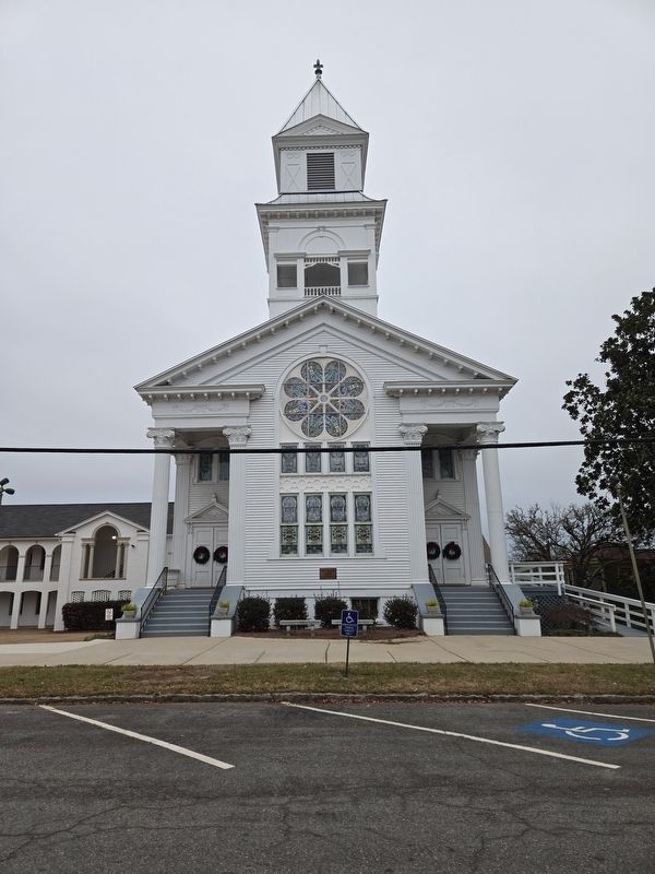 First Methodist Church Marker, located below the main stained glass window image. Click for full size.