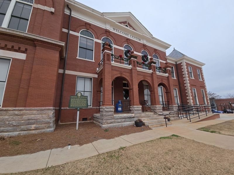 Full view of East entrance to the historic Butts County Courthouse. Market to the left of entrance image. Click for full size.
